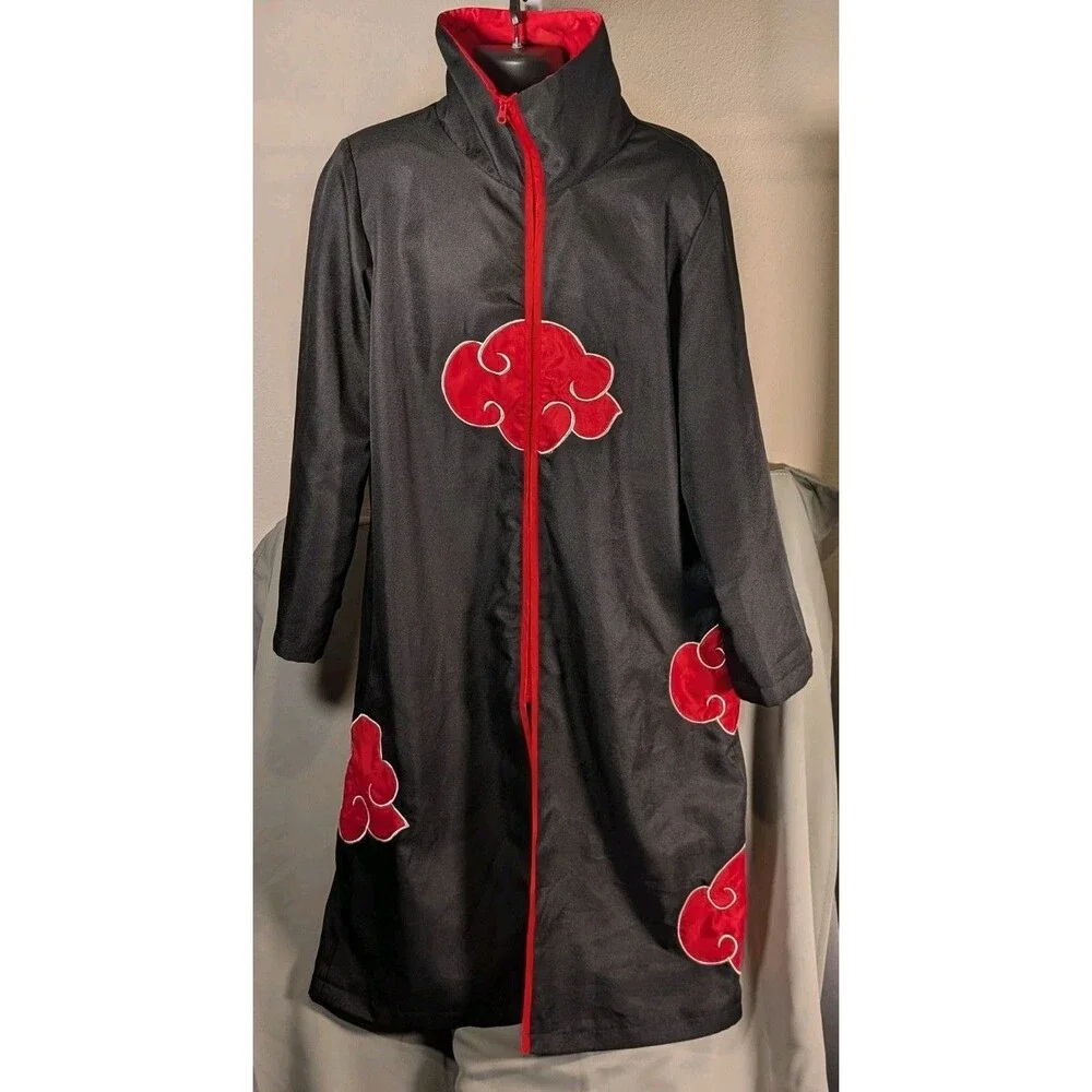 Naruto Shippuden Akatsuki Full Length Cosplay Cloak Robe Black Red XL